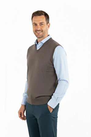 Oppland Erkek Uzun Kollu V Yakalı Düz Renk Klasik Model Rahat Kesim ince Yünlü Dokuma Süveter