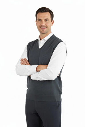 Oppland Erkek Uzun Kollu V Yakalı Düz Renk Klasik Model Rahat Kesim ince Yünlü Dokuma Süveter