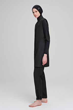 Haşema Siyah Dokuma 5 Parça Tam Tesettür Mayo Takımı 6027