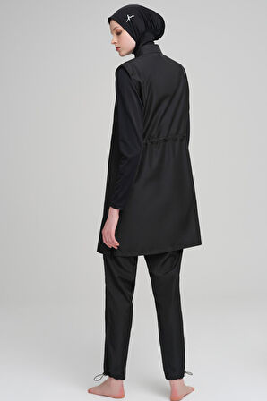 Haşema Siyah Dokuma 5 Parça Tam Tesettür Mayo Takımı 6027