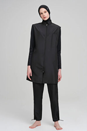 Haşema Siyah Dokuma 5 Parça Tam Tesettür Mayo Takımı 6027