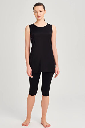 Haşema Siyah Askılı 3 Parça Yarı Kapalı Mayo Takımı 6024