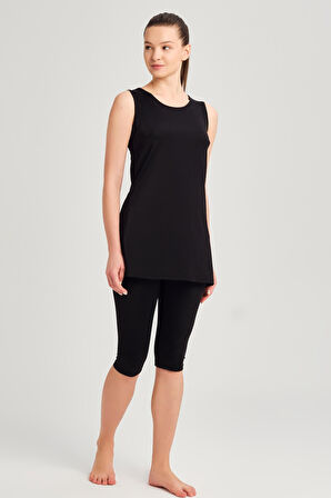 Haşema Siyah Askılı 3 Parça Yarı Kapalı Mayo Takımı 6024