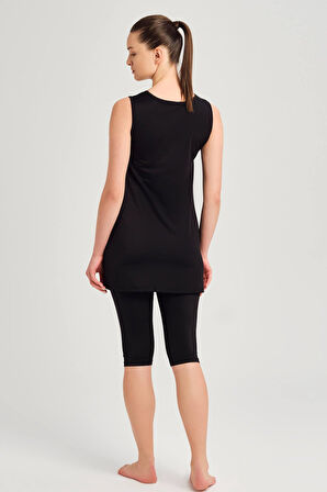 Haşema Siyah Askılı 3 Parça Yarı Kapalı Mayo Takımı 6024