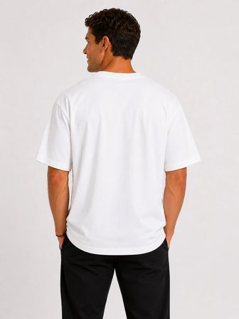 Erkek Oversize Kalın Dokulu %100 Organik Pamuk Bisiklet Ribana Yakalı Beyaz T-Shirt