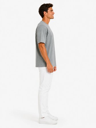 Erkek Tam Oversize Kalıp Kalın Dokulu %100 Organik Pamuk Bisiklet Ribana Yakalı Açık Gri T-Shirt
