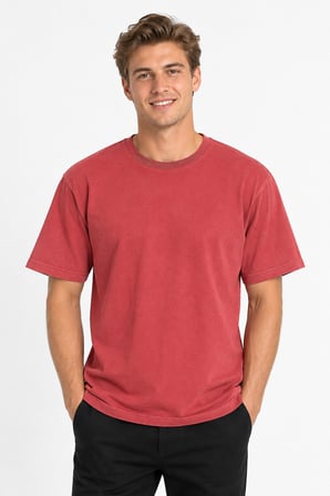 Erkek Oversize Kalın Dokulu %100 Organik Pamuk Bisiklet Ribana Yakalı Kiremit T-Shirt