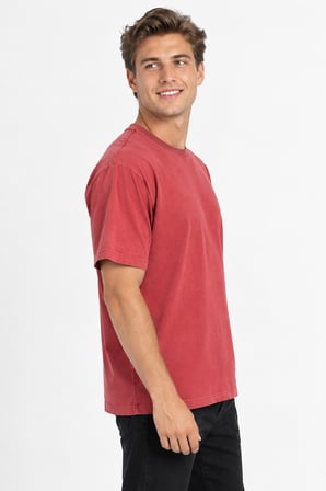 Erkek Oversize Kalın Dokulu %100 Organik Pamuk Bisiklet Ribana Yakalı Kiremit T-Shirt