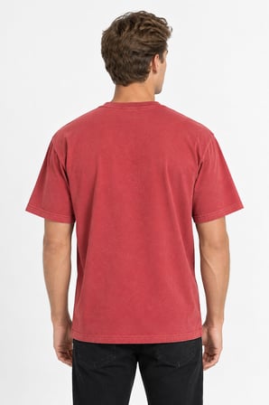 Erkek Oversize Kalın Dokulu %100 Organik Pamuk Bisiklet Ribana Yakalı Kiremit T-Shirt