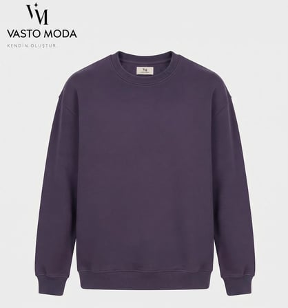 Vasto Moda Erkek Oversize Kalın Dokulu 3 İplik Şardonsuz Ribanalı Bisiklet Yakalı Basic  Sweatshirt