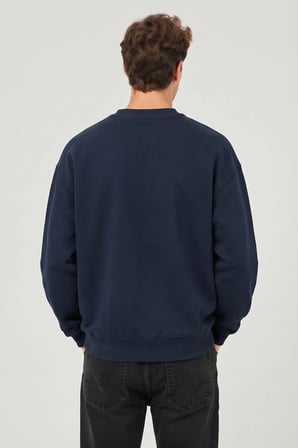 Vasto Moda Erkek Oversize Kalın Dokulu 3 İplik Şardonsuz Ribanalı Bisiklet Yakalı Basic  Sweatshirt