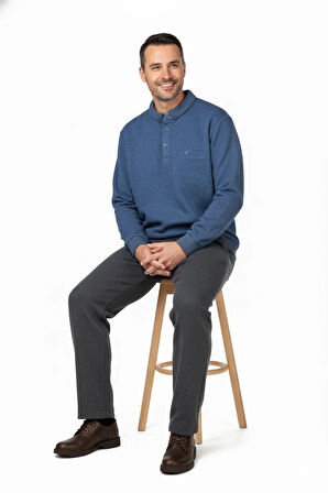 Oppland Erkek Kışlık Kazak Polo Yaka Oxford Fleto Cepli Dokulu Rahat Kesim Tam Kalıp