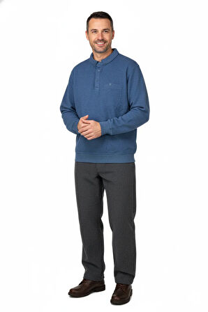 Oppland Erkek Kışlık Kazak Polo Yaka Oxford Fleto Cepli Dokulu Rahat Kesim Tam Kalıp