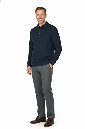 Oppland Erkek Kışlık Kazak Polo Yaka Oxford Fleto Cepli Dokulu Rahat Kesim Tam Kalıp