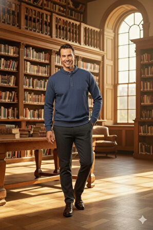 Oppland Erkek Kışlık Kazak Polo Yaka Oxford Fleto Cepli Dokulu Rahat Kesim Tam Kalıp