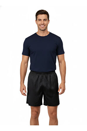 Oppland Erkek Saten Kumaş Şort Düz Renk Beli Lastikli Cepsiz Rahat Kesim Hafif Kumaş