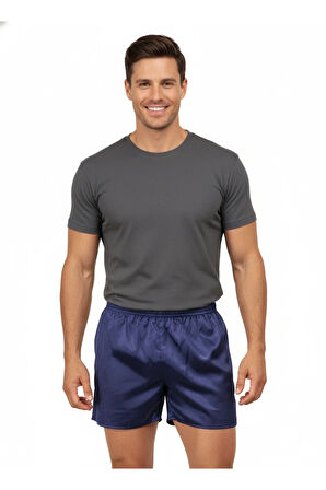 Oppland Erkek Saten Kumaş Şort Düz Renk Beli Lastikli Cepsiz Rahat Kesim Hafif Kumaş