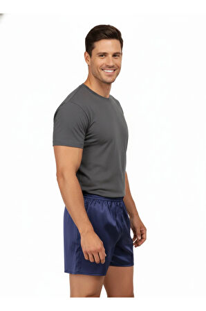 Oppland Erkek Saten Kumaş Şort Düz Renk Beli Lastikli Cepsiz Rahat Kesim Hafif Kumaş