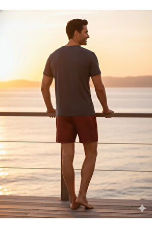 Oppland Erkek Saten Kumaş Şort Düz Renk Beli Lastikli Cepsiz Rahat Kesim Hafif Kumaş