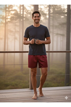 Oppland Erkek Saten Kumaş Şort Düz Renk Beli Lastikli Cepsiz Rahat Kesim Hafif Kumaş