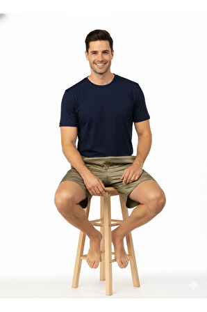 Oppland Erkek Saten Kumaş Şort Düz Renk Beli Lastikli Cepsiz Rahat Kesim Hafif Kumaş