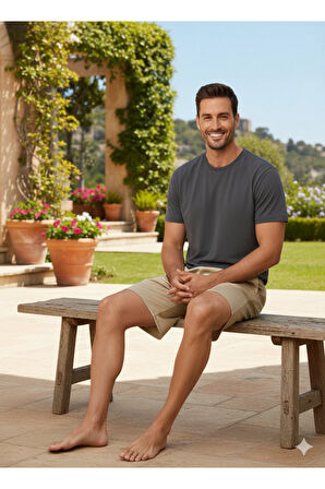 Oppland Erkek Saten Kumaş Şort Düz Renk Beli Lastikli Cepsiz Rahat Kesim Hafif Kumaş