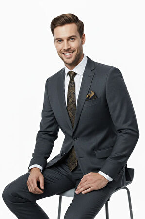 Oppland Erkek Kravat Klasik Mendilli Şık Leke Tutmaz Zirve Model Geniş Tasarım