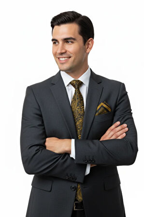 Oppland Erkek Kravat Klasik Mendilli Şık Leke Tutmaz Zirve Model Geniş Tasarım