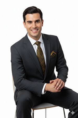 Oppland Erkek Kravat Klasik Mendilli Şık Leke Tutmaz Zirve Model Geniş Tasarım