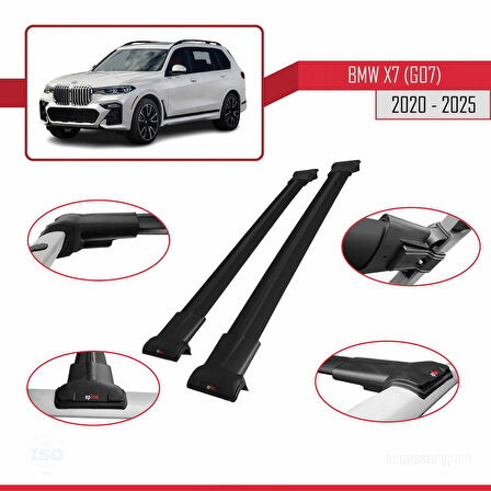 BMW X7 (G07) 2020 ve Sonrası ile Uyumlu FLY Model Ara Atkı Tavan Barı Siyah 2 Adet