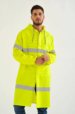Yerli Diz Altı Pardesü RY 1800 Reflektörlü Su Geçirmez Fosforlu Yağmurluk İş Güvenliği Kıyafeti