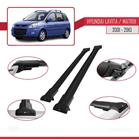Hyundai Matrix (FC) 2001-2010 Arası ile Uyumlu FLY Model Ara Atkı Tavan Barı Siyah 2 Adet