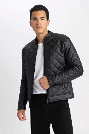 U3853 Su İtici Slim Fit Kolej Yaka Bomber Suni Deri Mont