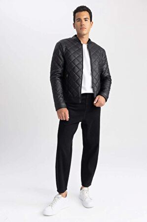 U3853 Su İtici Slim Fit Kolej Yaka Bomber Suni Deri Mont