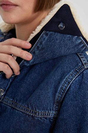 DeFacto A9232 Suni Kürk Yakalı Jean Ceket