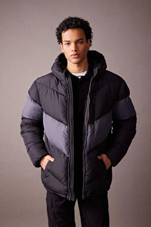 U1708 Regular Fit Kapüşonlu Puffer Şişme Mont