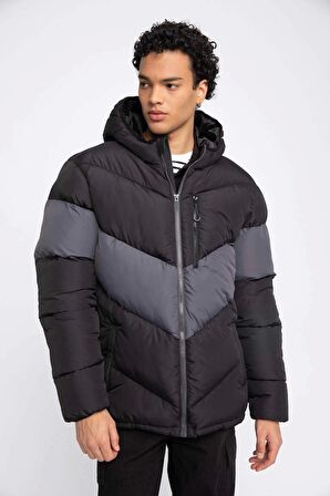 U1708 Regular Fit Kapüşonlu Puffer Şişme Mont