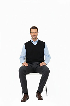 Oppland Erkek Uzun Kollu V Yakalı Düz Renk Klasik Model Rahat Kesim ince Yünlü Dokuma Süveter