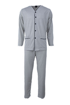 Oppland Yazlık Erkek Pijama Takımı %100 Pamuk Kumaş Lecco Model Desenli V Yaka Çift Cepli RahatKesim
