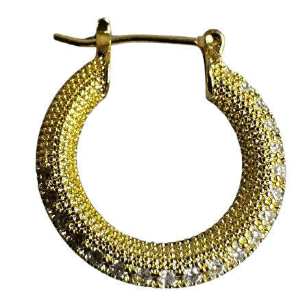 Uretti - İREM 3914 Zirkon Taşlı Minimal Şık Çelik Halka Küpe