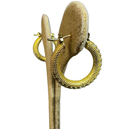 Uretti - İREM 3914 Zirkon Taşlı Minimal Şık Çelik Halka Küpe