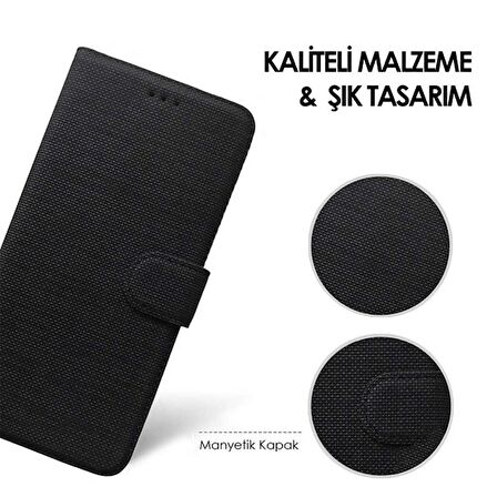 Samsung Galaxy S20 Tam Korumalı Standlı Cüzdanlı Kapaklı Kumaş Kılıf -Siyah