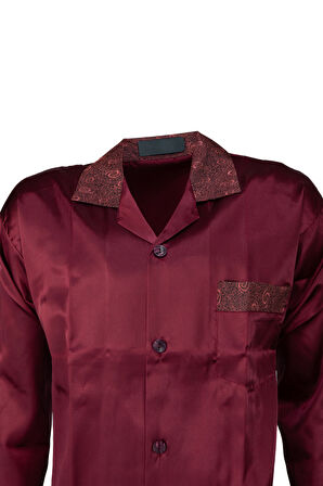 Oppland Erkek Şık Klasik Model Pijama Takımı Premium Saten Kumaş Fermo Model Cepli Tam Kalıp