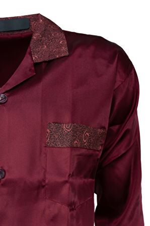 Oppland Erkek Şık Klasik Model Pijama Takımı Premium Saten Kumaş Fermo Model Cepli Tam Kalıp