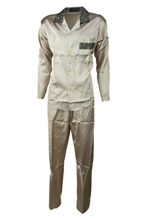 Oppland Erkek Şık Klasik Model Pijama Takımı Premium Saten Kumaş Fermo Model Cepli Tam Kalıp