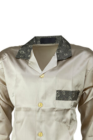 Oppland Erkek Şık Klasik Model Pijama Takımı Premium Saten Kumaş Fermo Model Cepli Tam Kalıp