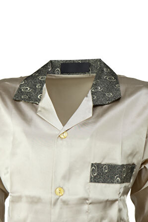 Oppland Erkek Şık Klasik Model Pijama Takımı Premium Saten Kumaş Fermo Model Cepli Tam Kalıp