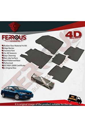 Honda Civic Sedan 4d Havuzlu Kauçuk Paspas 2012 2015 Siyah
