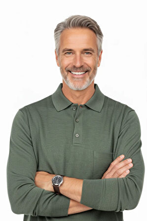 Oppland Erkek Kazak Premium Yün Tarzı Klasik Polo Yaka Düğmeli Cepli Rahat Tam Kalıp