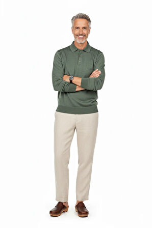 Oppland Erkek Kazak Premium Yün Tarzı Klasik Polo Yaka Düğmeli Cepli Rahat Tam Kalıp